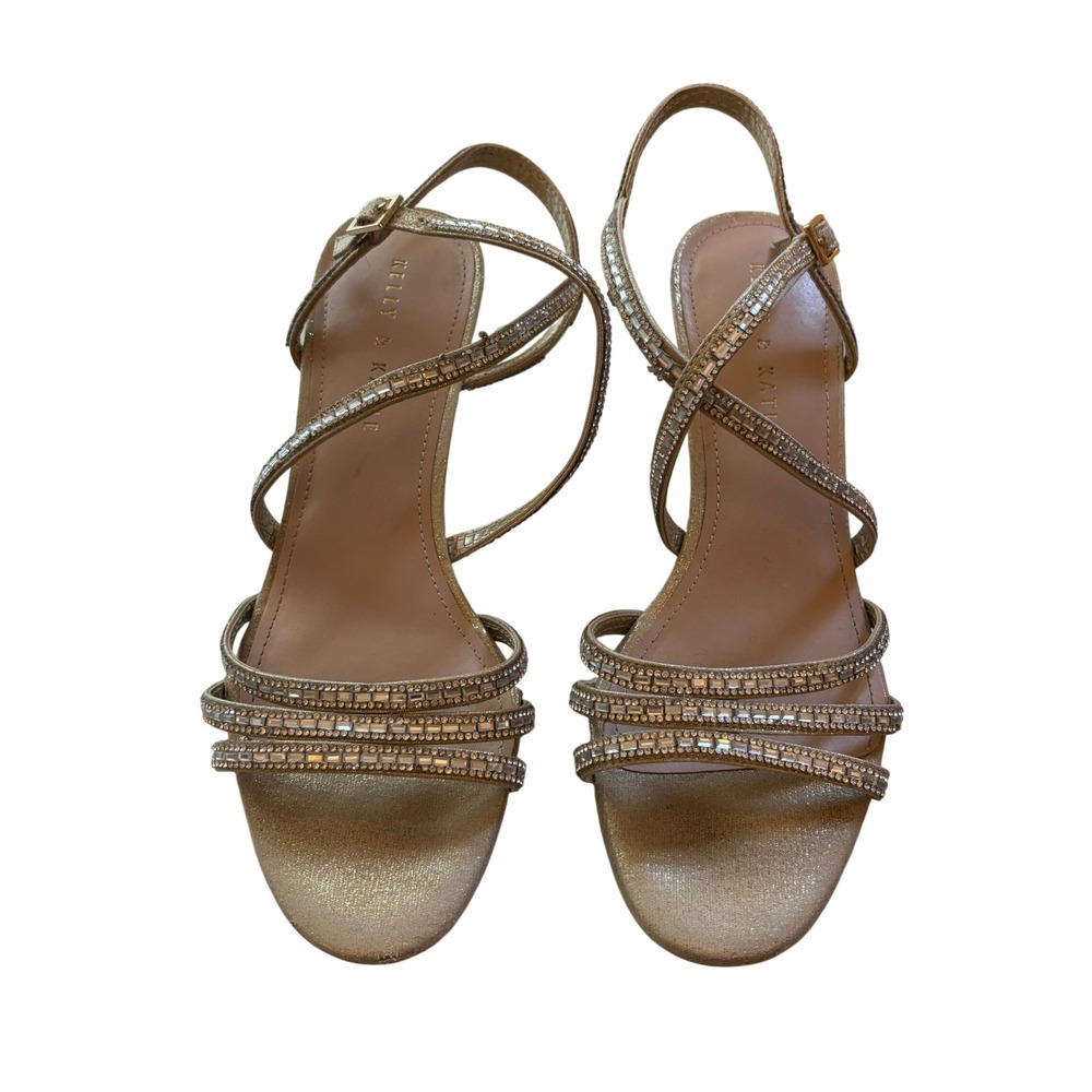 Kelly & Katie Wedge Sandals Womens 8.5M Gold Rhinestone Strappy Dressy Formal